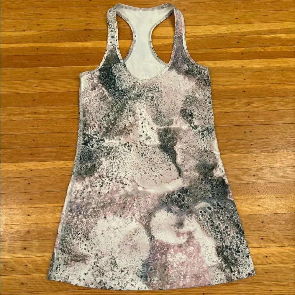 LuLuLemon pink/white green tie dye/splatter racerback athletic tank top
